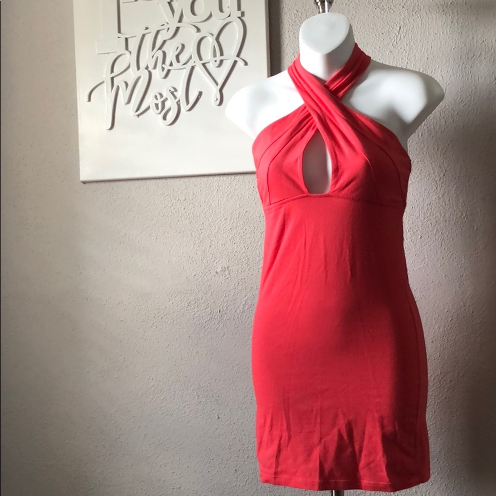 Coral Cross-neck Dress